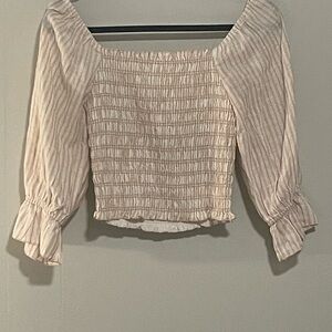 Hem & Thread Beige Striped Blouse. Item # 11337